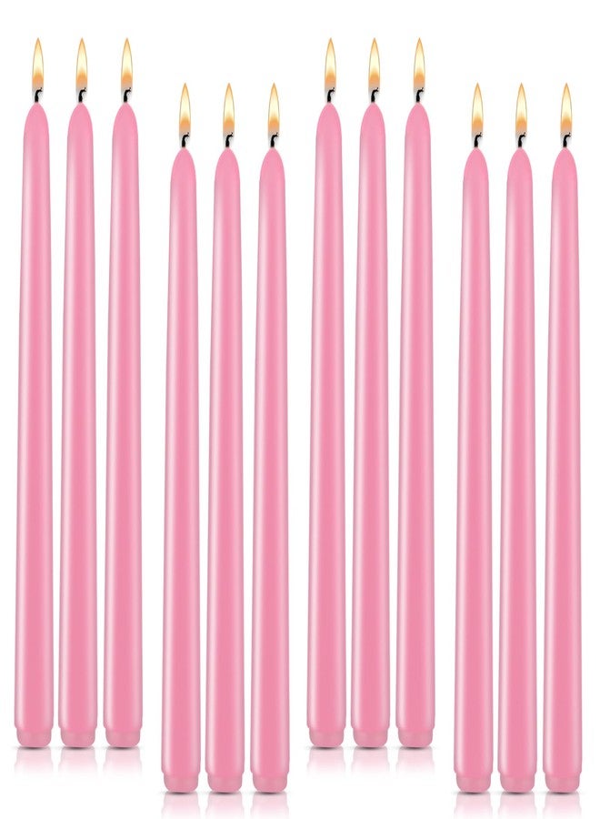 BINYUAN Non-Toxic, Non-Smoking 10-inch Pink Taper Candles (Set of 12), 7-8 Hours Burn Time, Non-Drip, Unscented Taper Candles, Perfect for Dinner Candles and Household Candles - Image 1